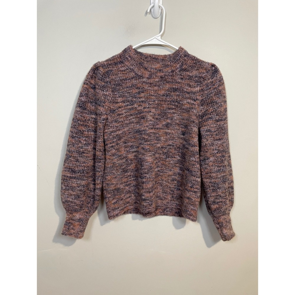 Madewell Space-Dyed Eaton Puff-Sleeve Pullover Sweater in Marled Plum Size Small